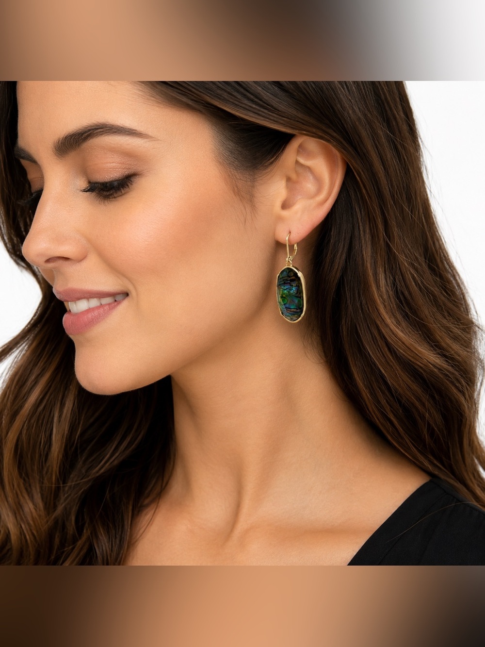 Dana Buchman Abalone Shell Gold Tone Drop Iridescent Statement Dangle Earrings